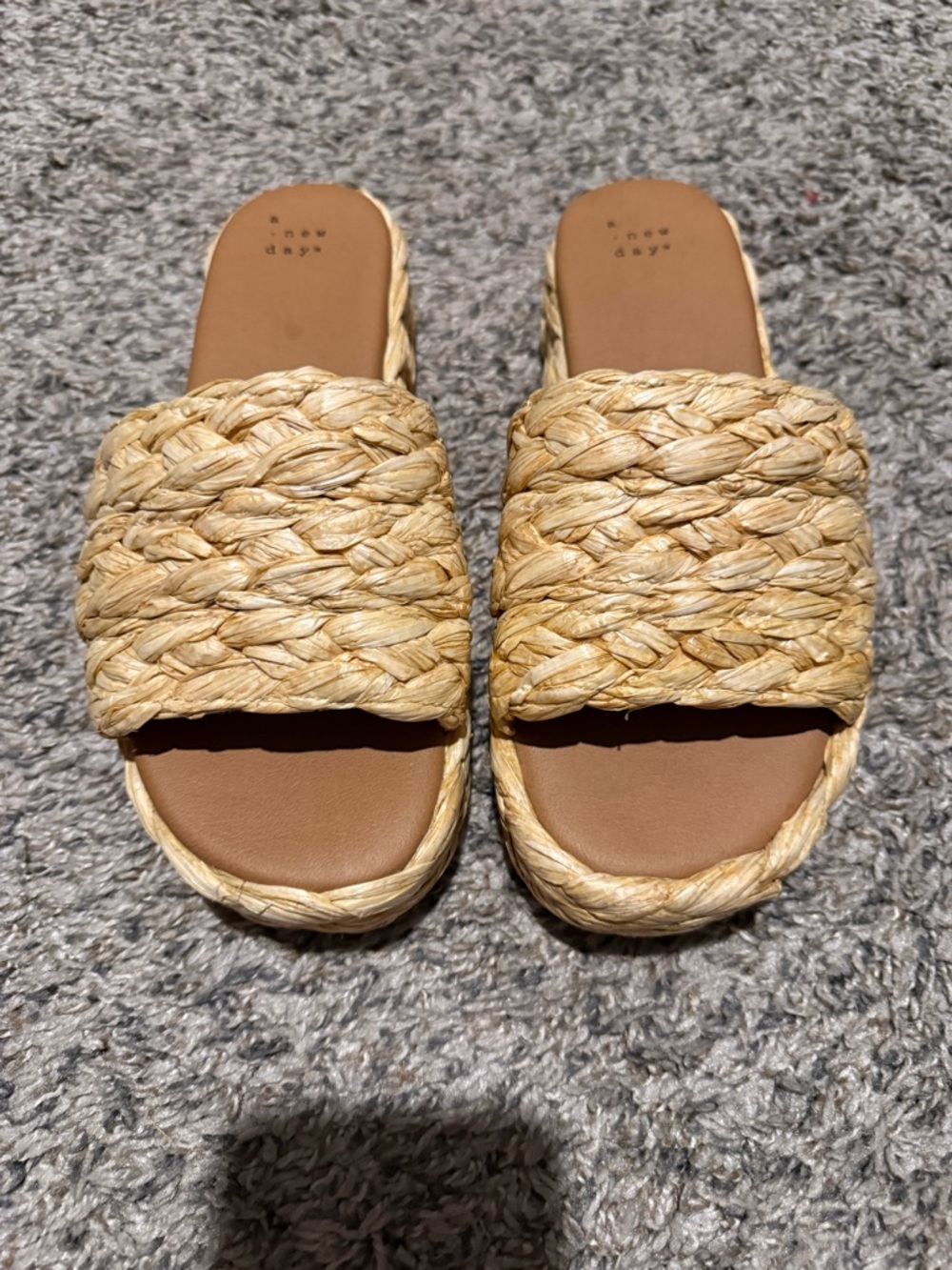 a new day Natural Braided Raffia Slide Sandals - Tan